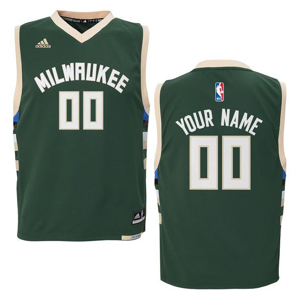 Youth Milwaukee Bucks Adidas Green Custom Road Replica NBA Jersey